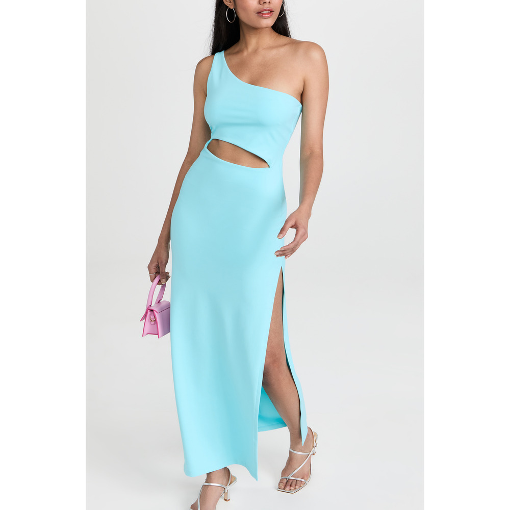 Susana Monaco One Arm Blue Nylon Cut Out High Slit Dress Size S